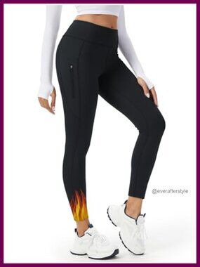 Fleece Lined Thermal Leggings High Waisted Yoga Pants 3 Pockets